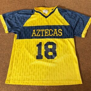 Teamwork Athletic Apparel Aztecs Jersey Mens Medium Yellow Navy Blue Soccer‎ #18
